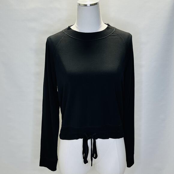 Banana Republic Sweater Womens Small Black Baby Terry Drawstring Pullover Top - Picture 1 of 12
